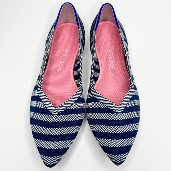 Women's 8 Rothy's Riviera the point striped navy blue ballet flats loafers shoes - Picture 2 of 7